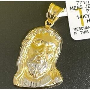 14K Gold Two Tone Christ Charm Pendant Faith Sleek Luxury Intricate NWT